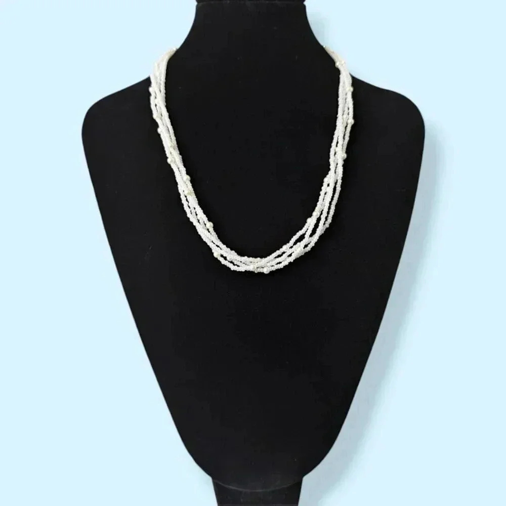 Beaded 4-Strand Pearl & Glass Necklace